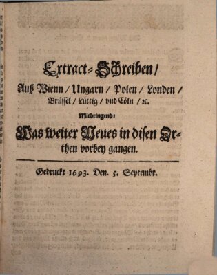 Mercurii Relation, oder wochentliche Reichs Ordinari Zeitungen, von underschidlichen Orthen (Süddeutsche Presse) Samstag 5. September 1693