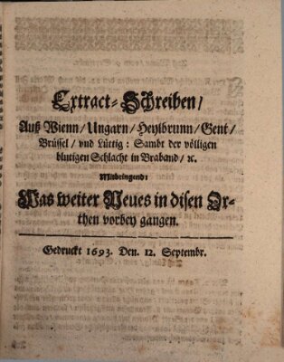 Mercurii Relation, oder wochentliche Reichs Ordinari Zeitungen, von underschidlichen Orthen (Süddeutsche Presse) Samstag 12. September 1693