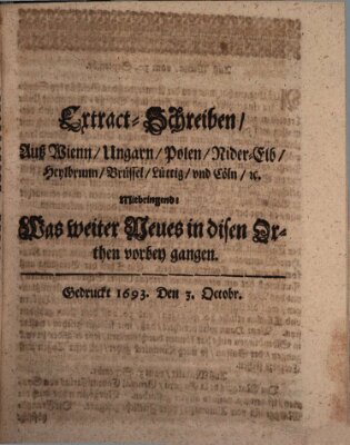 Mercurii Relation, oder wochentliche Reichs Ordinari Zeitungen, von underschidlichen Orthen (Süddeutsche Presse) Samstag 3. Oktober 1693