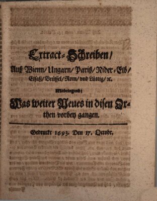 Mercurii Relation, oder wochentliche Reichs Ordinari Zeitungen, von underschidlichen Orthen (Süddeutsche Presse) Samstag 17. Oktober 1693