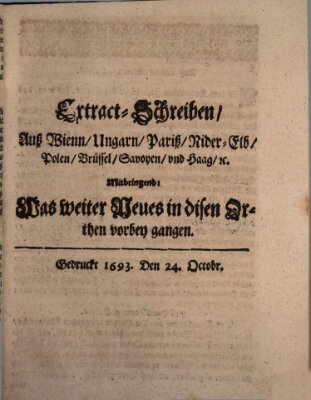 Mercurii Relation, oder wochentliche Reichs Ordinari Zeitungen, von underschidlichen Orthen (Süddeutsche Presse) Samstag 24. Oktober 1693