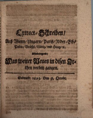 Mercurii Relation, oder wochentliche Reichs Ordinari Zeitungen, von underschidlichen Orthen (Süddeutsche Presse) Samstag 31. Oktober 1693
