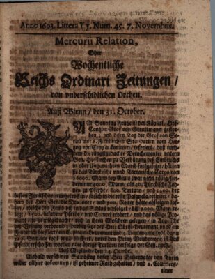 Mercurii Relation, oder wochentliche Reichs Ordinari Zeitungen, von underschidlichen Orthen (Süddeutsche Presse) Samstag 7. November 1693