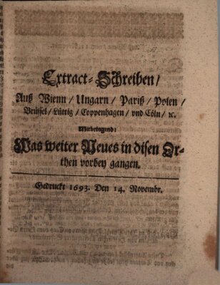 Mercurii Relation, oder wochentliche Reichs Ordinari Zeitungen, von underschidlichen Orthen (Süddeutsche Presse) Samstag 14. November 1693