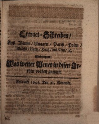 Mercurii Relation, oder wochentliche Reichs Ordinari Zeitungen, von underschidlichen Orthen (Süddeutsche Presse) Samstag 21. November 1693