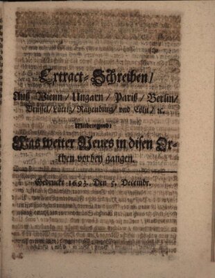 Mercurii Relation, oder wochentliche Reichs Ordinari Zeitungen, von underschidlichen Orthen (Süddeutsche Presse) Samstag 5. Dezember 1693