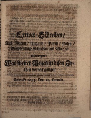 Mercurii Relation, oder wochentliche Reichs Ordinari Zeitungen, von underschidlichen Orthen (Süddeutsche Presse) Samstag 12. Dezember 1693