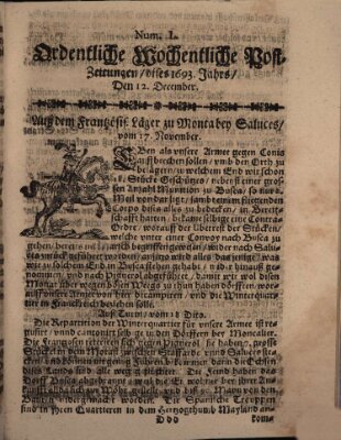 Ordentliche wochentliche Post-Zeitungen Samstag 12. Dezember 1693