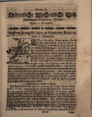 Ordentliche wochentliche Post-Zeitungen Samstag 12. Dezember 1693