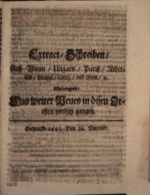 Mercurii Relation, oder wochentliche Reichs Ordinari Zeitungen, von underschidlichen Orthen (Süddeutsche Presse) Samstag 26. Dezember 1693