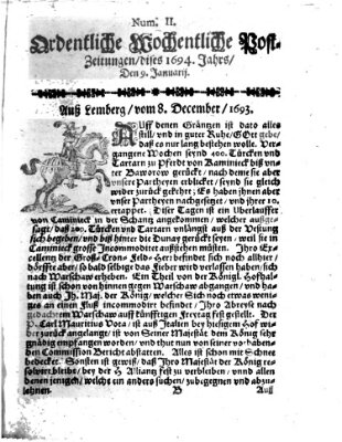 Ordentliche wochentliche Post-Zeitungen Samstag 9. Januar 1694