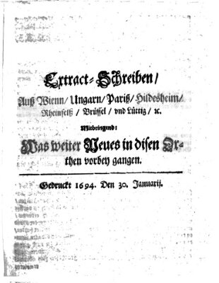 Mercurii Relation, oder wochentliche Reichs Ordinari Zeitungen, von underschidlichen Orthen (Süddeutsche Presse) Samstag 30. Januar 1694