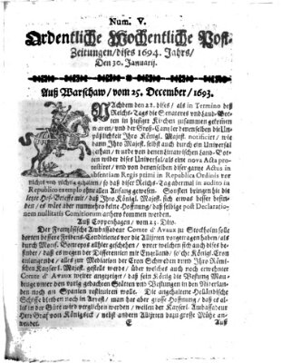 Ordentliche wochentliche Post-Zeitungen Samstag 30. Januar 1694