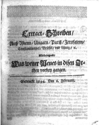 Mercurii Relation, oder wochentliche Reichs Ordinari Zeitungen, von underschidlichen Orthen (Süddeutsche Presse) Samstag 6. Februar 1694