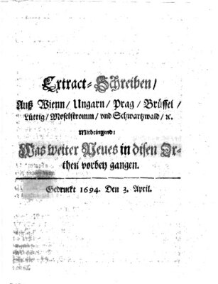 Mercurii Relation, oder wochentliche Reichs Ordinari Zeitungen, von underschidlichen Orthen (Süddeutsche Presse) Samstag 3. April 1694