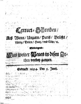 Mercurii Relation, oder wochentliche Reichs Ordinari Zeitungen, von underschidlichen Orthen (Süddeutsche Presse) Samstag 5. Juni 1694