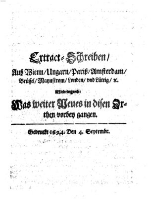 Mercurii Relation, oder wochentliche Reichs Ordinari Zeitungen, von underschidlichen Orthen (Süddeutsche Presse) Samstag 4. September 1694