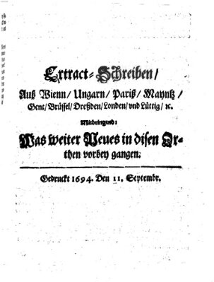 Mercurii Relation, oder wochentliche Reichs Ordinari Zeitungen, von underschidlichen Orthen (Süddeutsche Presse) Samstag 11. September 1694