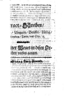 Mercurii Relation, oder wochentliche Reichs Ordinari Zeitungen, von underschidlichen Orthen (Süddeutsche Presse) Samstag 13. November 1694