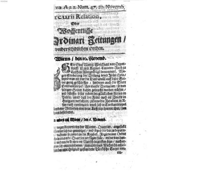 Mercurii Relation, oder wochentliche Reichs Ordinari Zeitungen, von underschidlichen Orthen (Süddeutsche Presse) Samstag 20. November 1694