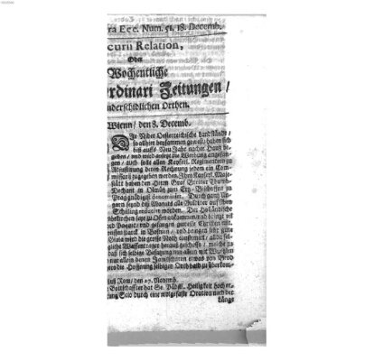 Mercurii Relation, oder wochentliche Reichs Ordinari Zeitungen, von underschidlichen Orthen (Süddeutsche Presse) Samstag 18. Dezember 1694