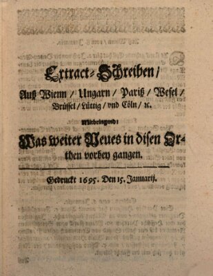 Mercurii Relation, oder wochentliche Reichs Ordinari Zeitungen, von underschidlichen Orthen (Süddeutsche Presse) Samstag 15. Januar 1695