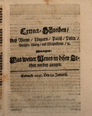 Mercurii Relation, oder wochentliche Reichs Ordinari Zeitungen, von underschidlichen Orthen (Süddeutsche Presse) Samstag 29. Januar 1695