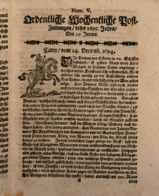 Ordentliche wochentliche Post-Zeitungen Samstag 29. Januar 1695