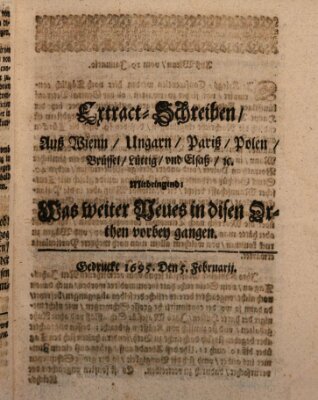 Mercurii Relation, oder wochentliche Reichs Ordinari Zeitungen, von underschidlichen Orthen (Süddeutsche Presse) Samstag 5. Februar 1695