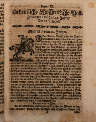 Ordentliche wochentliche Post-Zeitungen Samstag 26. Februar 1695