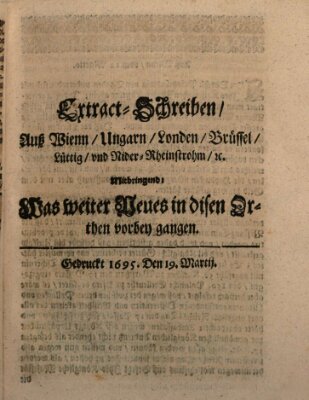 Mercurii Relation, oder wochentliche Reichs Ordinari Zeitungen, von underschidlichen Orthen (Süddeutsche Presse) Samstag 19. März 1695