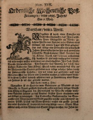 Ordentliche wochentliche Post-Zeitungen Samstag 7. Mai 1695