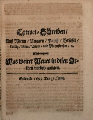 Mercurii Relation, oder wochentliche Reichs Ordinari Zeitungen, von underschidlichen Orthen (Süddeutsche Presse) Samstag 11. Juni 1695