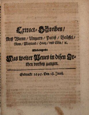 Mercurii Relation, oder wochentliche Reichs Ordinari Zeitungen, von underschidlichen Orthen (Süddeutsche Presse) Samstag 18. Juni 1695