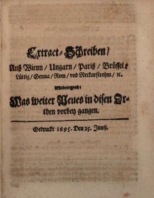 Mercurii Relation, oder wochentliche Reichs Ordinari Zeitungen, von underschidlichen Orthen (Süddeutsche Presse) Samstag 25. Juni 1695