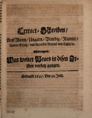 Mercurii Relation, oder wochentliche Reichs Ordinari Zeitungen, von underschidlichen Orthen (Süddeutsche Presse) Samstag 30. Juli 1695