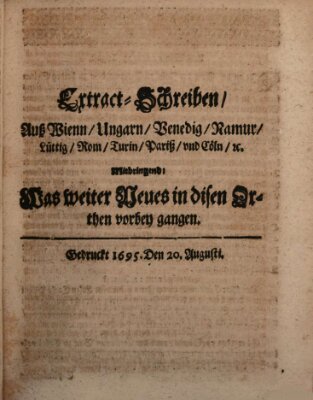 Mercurii Relation, oder wochentliche Reichs Ordinari Zeitungen, von underschidlichen Orthen (Süddeutsche Presse) Samstag 20. August 1695