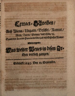 Mercurii Relation, oder wochentliche Reichs Ordinari Zeitungen, von underschidlichen Orthen (Süddeutsche Presse) Samstag 10. September 1695