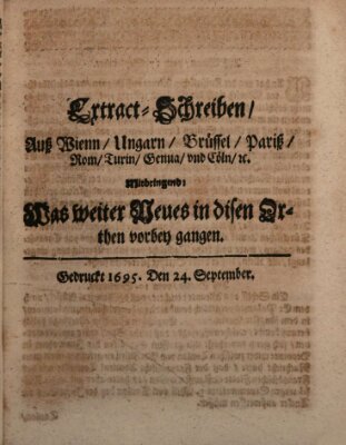 Mercurii Relation, oder wochentliche Reichs Ordinari Zeitungen, von underschidlichen Orthen (Süddeutsche Presse) Samstag 24. September 1695