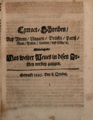 Mercurii Relation, oder wochentliche Reichs Ordinari Zeitungen, von underschidlichen Orthen (Süddeutsche Presse) Samstag 8. Oktober 1695