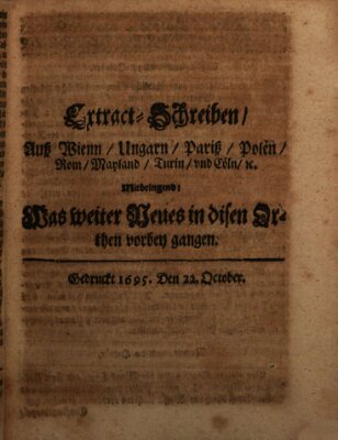 Mercurii Relation, oder wochentliche Reichs Ordinari Zeitungen, von underschidlichen Orthen (Süddeutsche Presse) Samstag 22. Oktober 1695