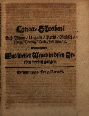 Mercurii Relation, oder wochentliche Reichs Ordinari Zeitungen, von underschidlichen Orthen (Süddeutsche Presse) Samstag 5. November 1695