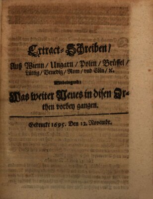 Mercurii Relation, oder wochentliche Reichs Ordinari Zeitungen, von underschidlichen Orthen (Süddeutsche Presse) Samstag 12. November 1695