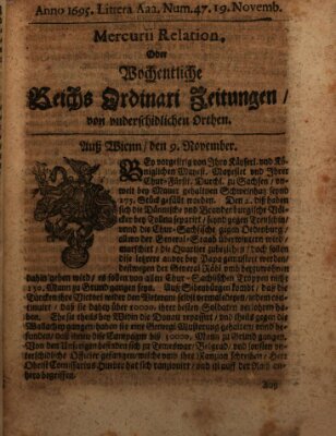 Mercurii Relation, oder wochentliche Reichs Ordinari Zeitungen, von underschidlichen Orthen (Süddeutsche Presse) Samstag 19. November 1695