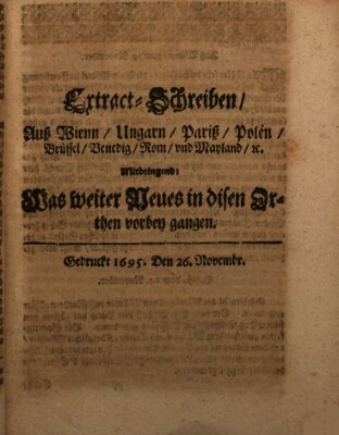 Mercurii Relation, oder wochentliche Reichs Ordinari Zeitungen, von underschidlichen Orthen (Süddeutsche Presse) Samstag 26. November 1695