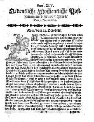 Ordentliche wochentliche Post-Zeitungen Samstag 9. November 1697