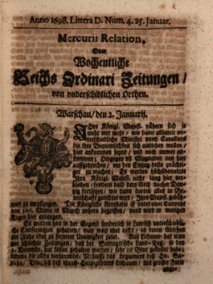 Mercurii Relation, oder wochentliche Reichs Ordinari Zeitungen, von underschidlichen Orthen (Süddeutsche Presse) Samstag 25. Januar 1698