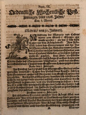 Ordentliche wochentliche Post-Zeitungen Samstag 8. März 1698