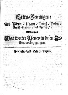 Mercurii Relation, oder wochentliche Reichs Ordinari Zeitungen, von underschidlichen Orthen (Süddeutsche Presse) Samstag 2. August 1698