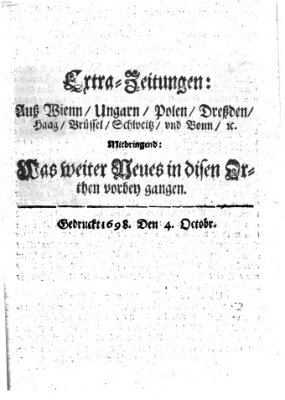 Mercurii Relation, oder wochentliche Reichs Ordinari Zeitungen, von underschidlichen Orthen (Süddeutsche Presse) Samstag 4. Oktober 1698